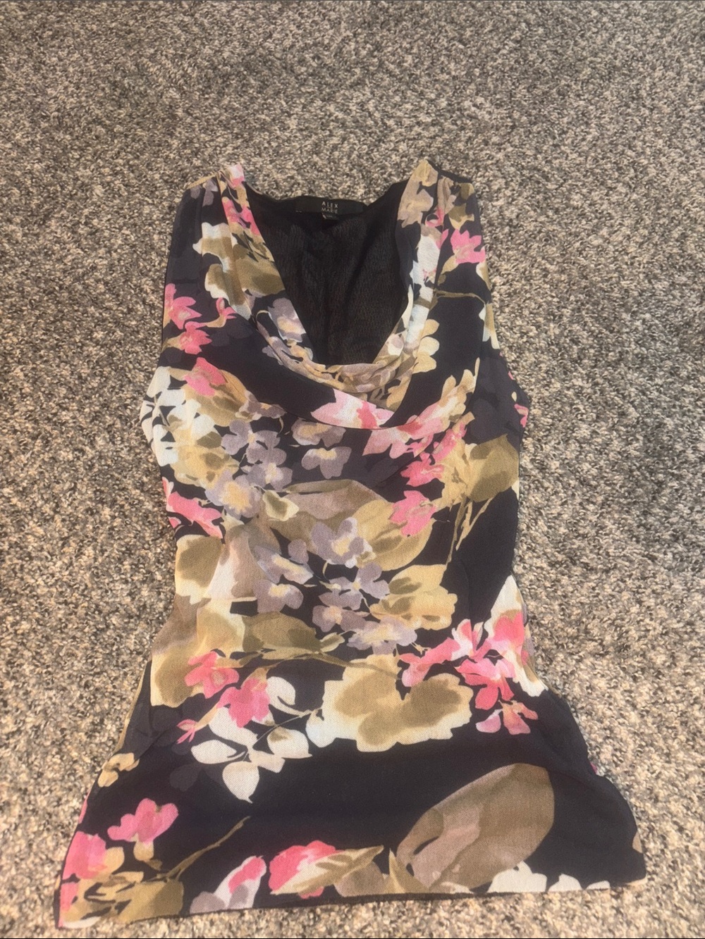 Alex Marie Black and Navy Floral Print Sleeveless Top
